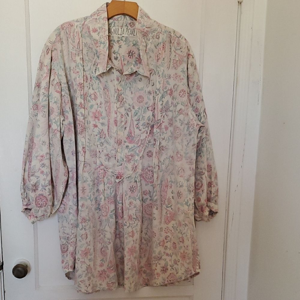 Magnolia Pearl Cotton Tora Shirt/ Dress Pastel Floral One Size
